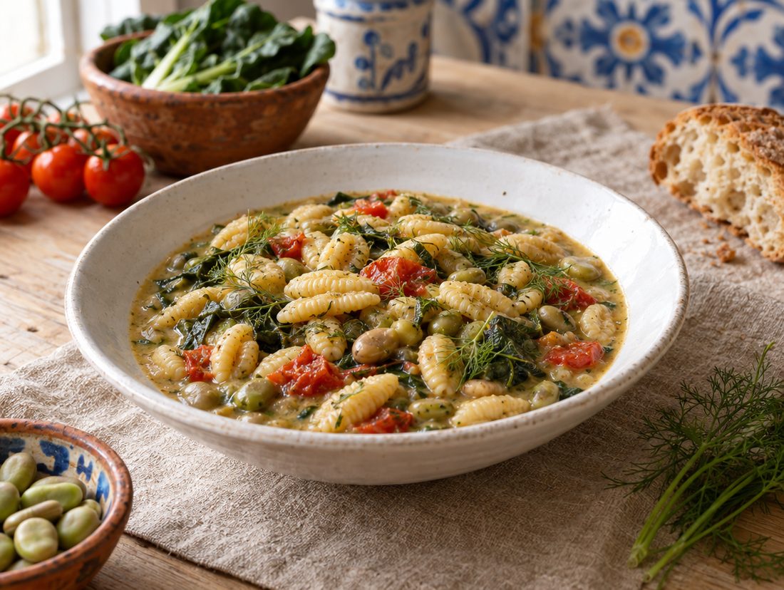 Gnocchetti sardi e macco trapanese (pasta chi favi)