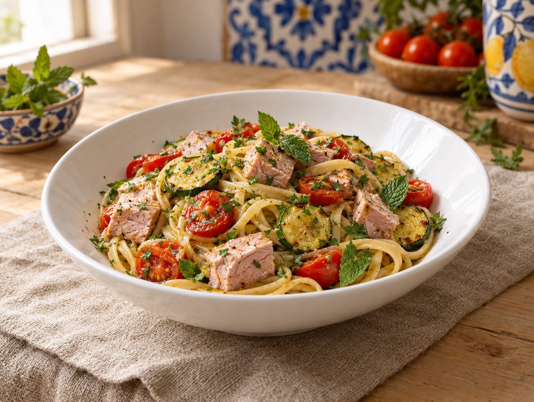 Linguine con tonno fresco e zucchine