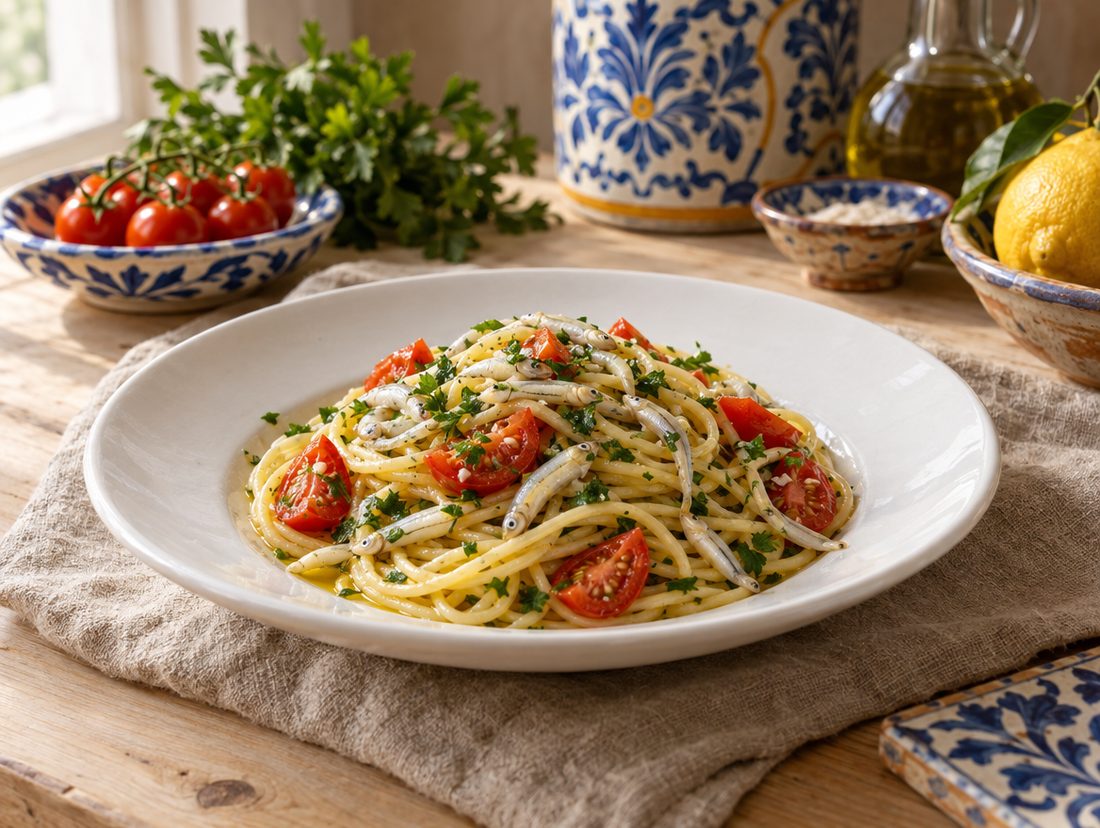 Spaghetti con la neonata