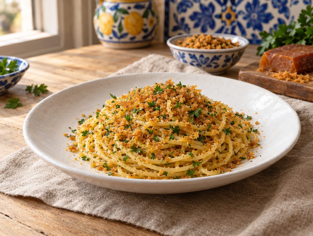 Spaghetti uovo di tonno e muddica atturrata
