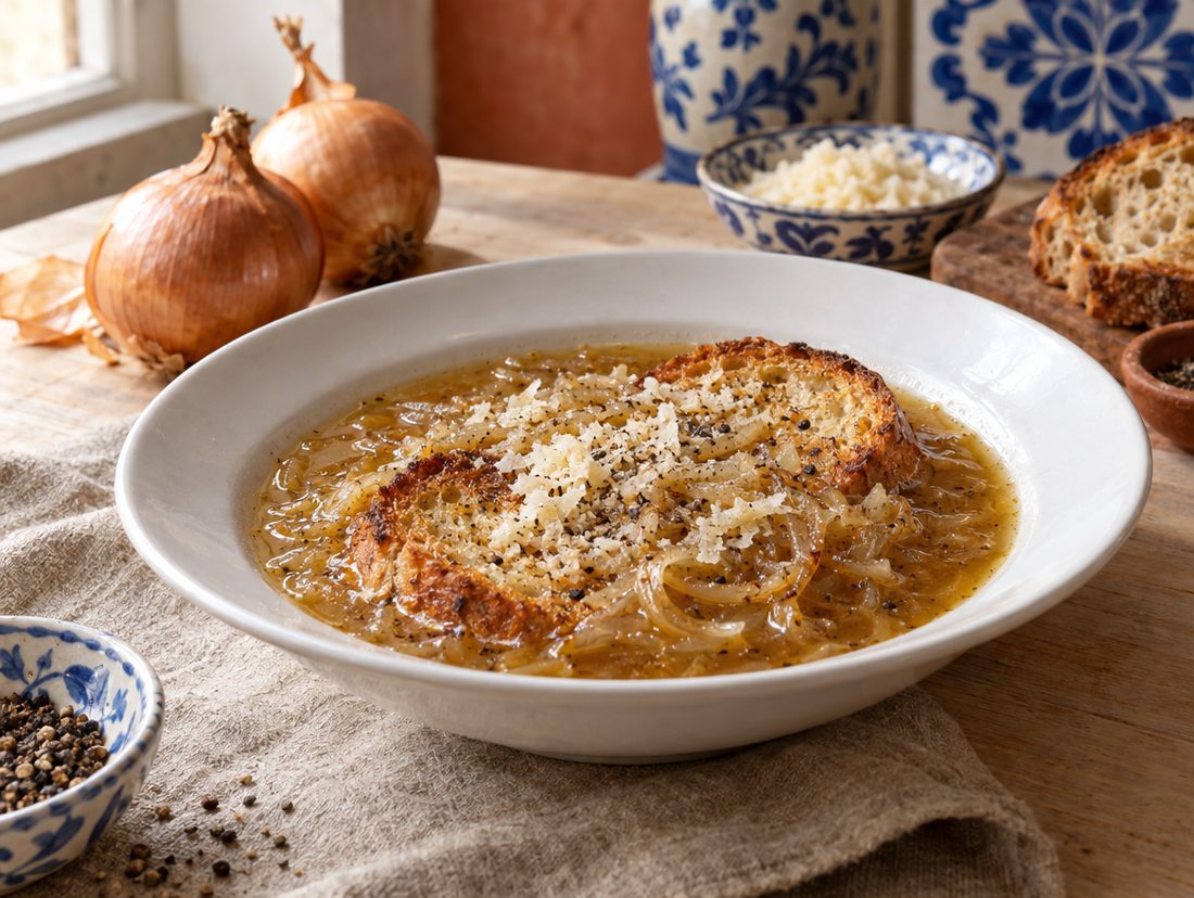 Zuppa di cipolle (soupe à l'oignon)